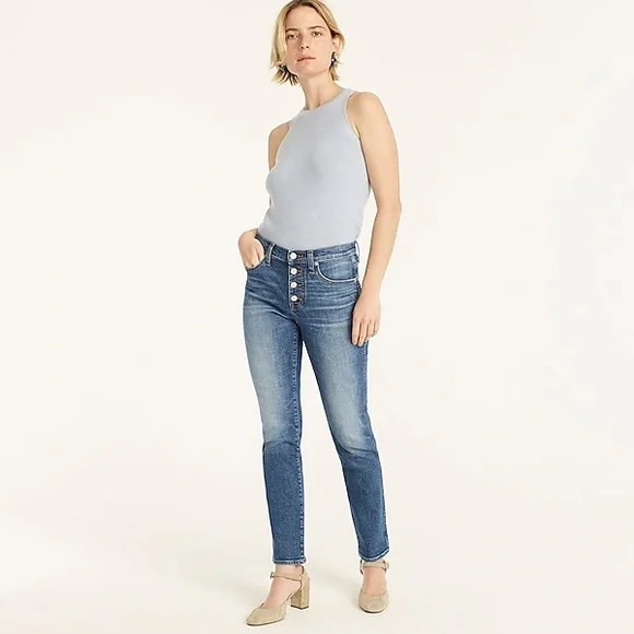 J CREW SLIM STRAIGHT LEG LODGE WASH BUTTON FLY JEANS NWT SZ 32 - Picture 1 of 4